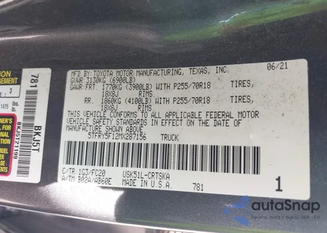 2021 Toyota Tundra Sr5 from USA, damaged, VIN 5TFRY5F12MX287156